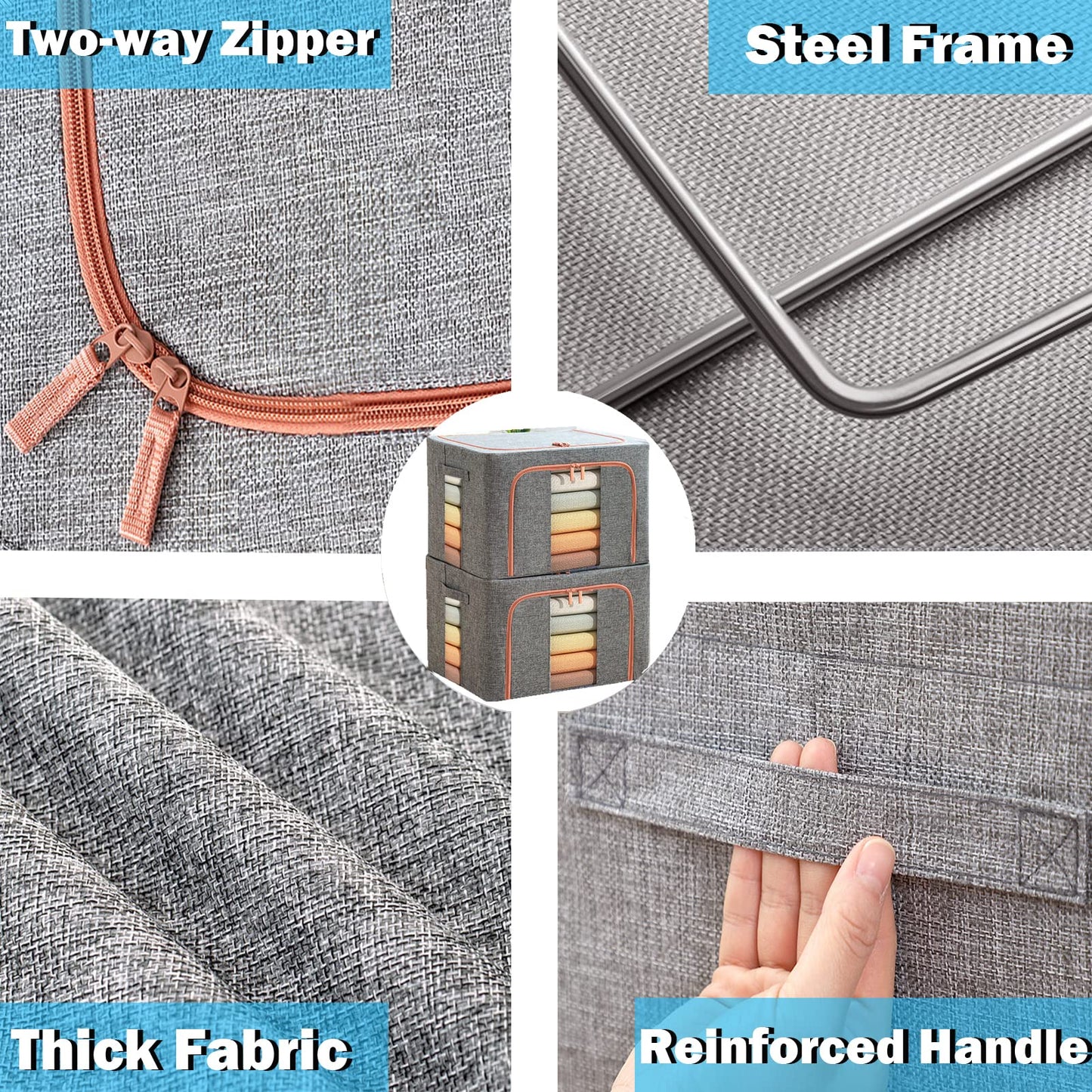 SWEERI Extra Large Clothes Storage Bins with Metal Frame, Foldable Organizer for Home Organization, 2-Way Zipper, Clear Window Storage Bags for Clothes, Bedding, Seasonal Storage, 100L x 3Pack