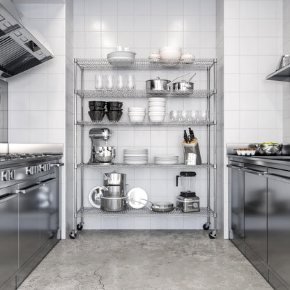 Seville Classics UltraDurable Heavy Duty NSF Solid Steel Wire Rack Storage Unit Organizer for Garage, Warehouse, Office, Restaurant, Classroom, Kitchen, 5-Tier Shelving, 60" W x 18" D
