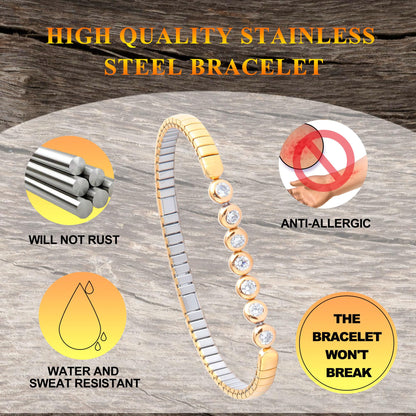 KYOSI Magnetic Bracelet for Women Energy Balance Stainless Steel Bracelet Magnet jewelry Stretches Elastic Small Bracelet Mothers Gifts (Silver+Gold)