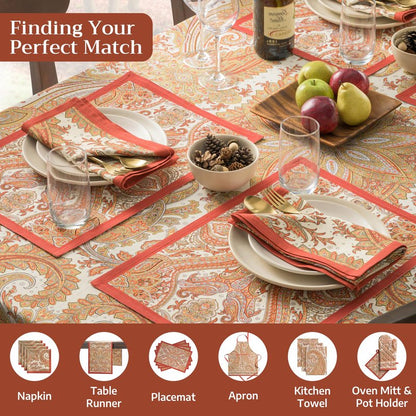 Maison d' Hermine Table Cloth Rectangle Table 100% Cotton 70 x 108 Inches Fall Tablecloth Reusable Everyday Use for Thanksgiving Christmas Decorations Dining Farmhouse Party (Kashmir Paisley)