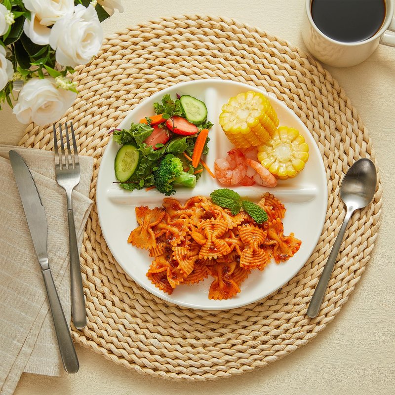 Sweese 9 Inch Porcelain Divided Dinner Plates Set of 2 – Encourage Healthy Eating with Portion Control Design, Durable, Microwave Dishwasher Safe, Ideal for