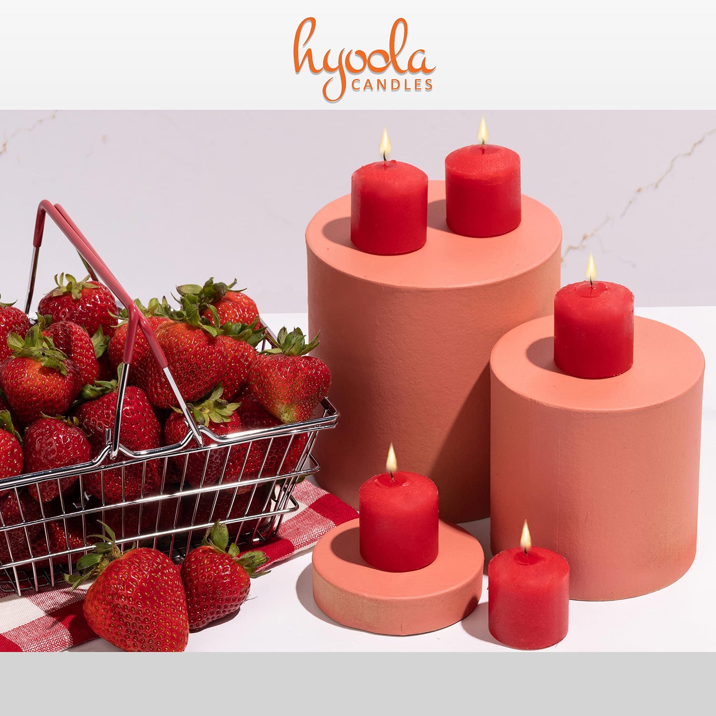 HYOOLA Scented Votive Candles - Strawberry Votive Candles -12 Hour Burn Time - 9 Pack - European Made