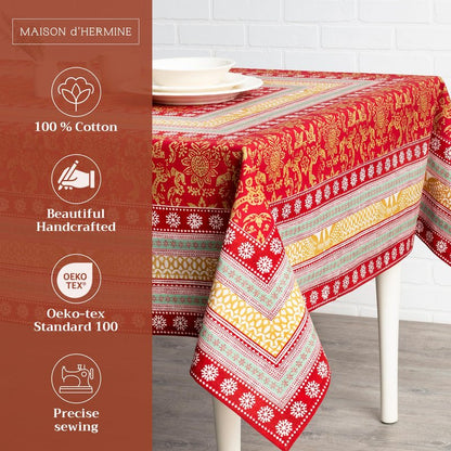 Maison d' Hermine Table Cloth Rectangle Table 100% Cotton 70 x 120 Inches Fall Tablecloth Reusable Everyday Use for Thanksgiving Christmas Decorations Dining Farmhouse Party (Sofia)