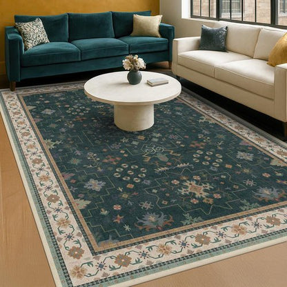 Hazo Haus Vintage Dark Green 6x9 Area Rug - Washable Floral Design for Dining & Living Rooms