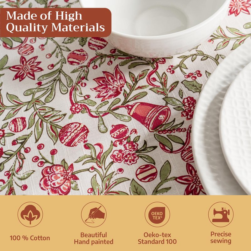 Maison d' Hermine Table Cloth Square Table 100% Cotton 54 x 54 Inches Fall Tablecloth Reusable Everyday Use for Thanksgiving Christmas Decorations Dining Farmhouse Party (Reveillon Au Jardin)