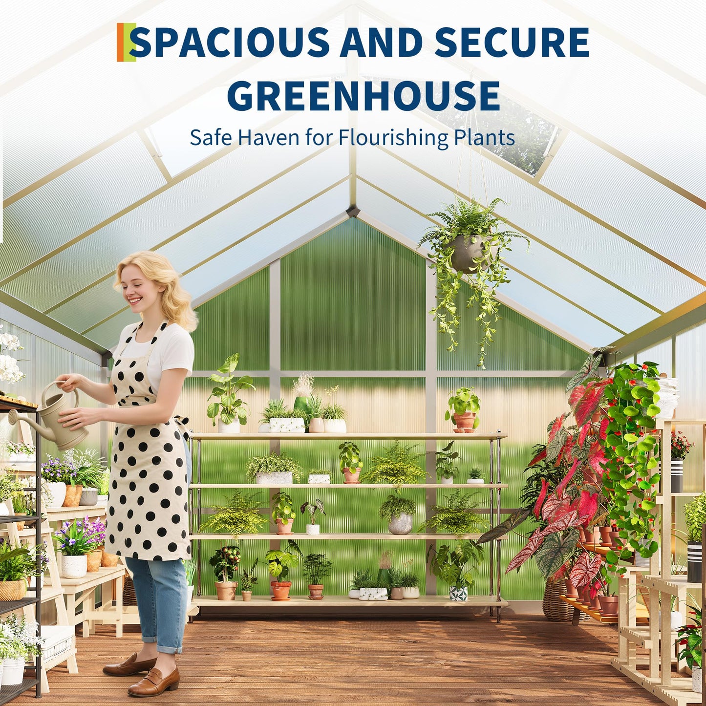 6×8 FT Greenhouse, Large Walk in Greenhouses for Outdoors and Garden Planting, Polycarbonate Greenhouse with Enhanced Aluminum Frame, Green Houses with Quick Setup Structure and Roof Vent, Silver
