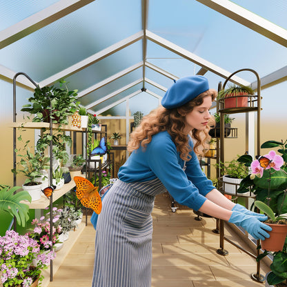 6×6 FT Greenhouse, Large Walk in Greenhouses for Outdoors and Garden Planting, Polycarbonate Greenhouse with Enhanced Aluminum Frame, Green Houses with Quick Setup Structure and Roof Vent, Silver