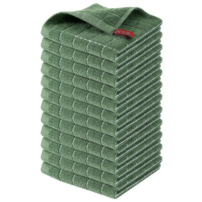 Homaxy 100% Cotton Terry Kitchen Dish Cloths, Ultra Soft and Absorbent Dish Towels for Kitchen, Suitable for Drying and Washing Dishes, 12 Pack, 12 x 12 Inches, Grass Green