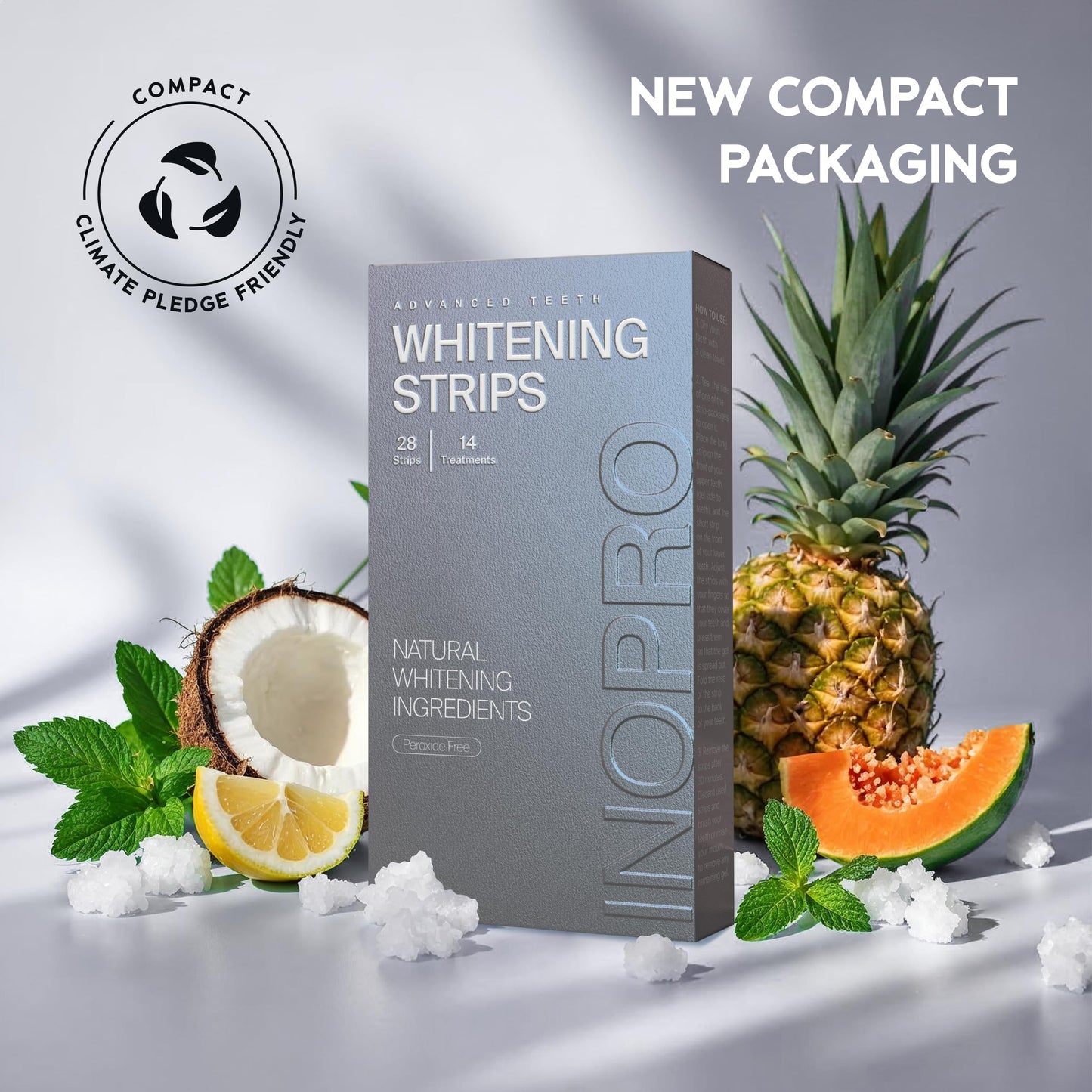 InoPro Natural Teeth Whitening Strips Kit 14 Treatments - Sensitive Teeth Whitener, Peroxide Free, Enamel Safe White Strips - Instant Teeth Whitening Without The Harm (28 Strips)