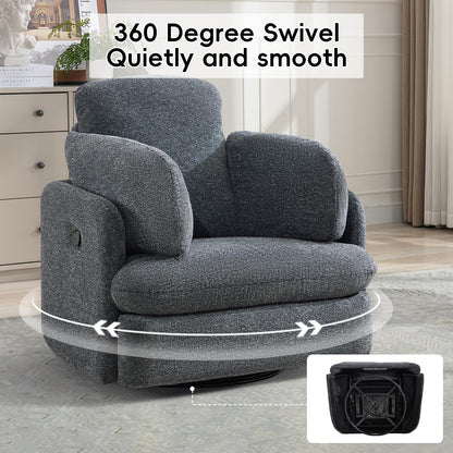 Bonzy Home Manual Recliner Chair, 360°Swivel Rocker Recliner Chair for Adults, Overstuffed Nursery Rocking Reclining Sofa with 2 Pillows and Hidden Storage, Dark Grey