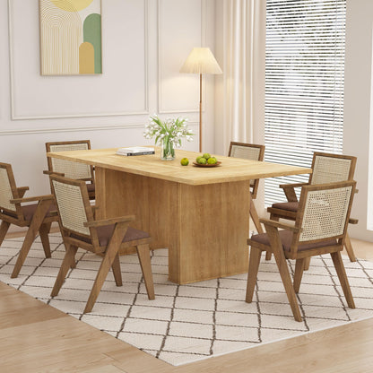 78 Inch Rectangular Dining Table for 6 to 10, Farmhouse Fluted Dining Kitchen Table, Modern Wood Long Dining Table for Kitchen Living Room, Natural