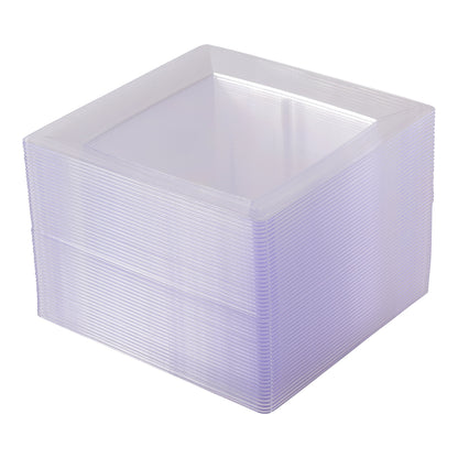 Oasis Creations Clear Square Plates Set 9" - 50 Count - Premium Hard Clear Plastic - Disposable and Reusable - Dinner - Salad - Party Plate Set - Weddings, Parties, Events & More!