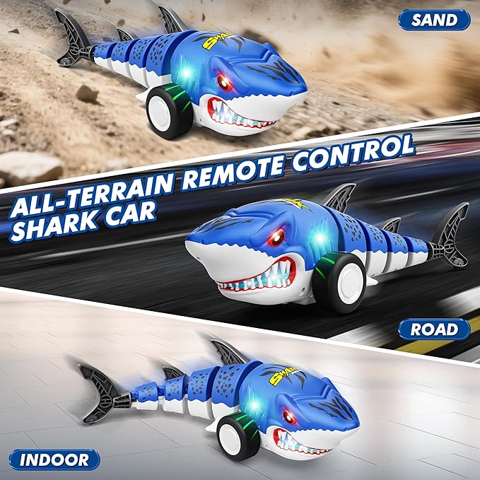 Remote Control Shark Car Toys for Kids2.4GHz RC Cars Simulation Shark with Cool Light 360° Stunt Drift &amp Most TerrainsOutdoor Toys for Birthday for 678910-12 Boys Girls