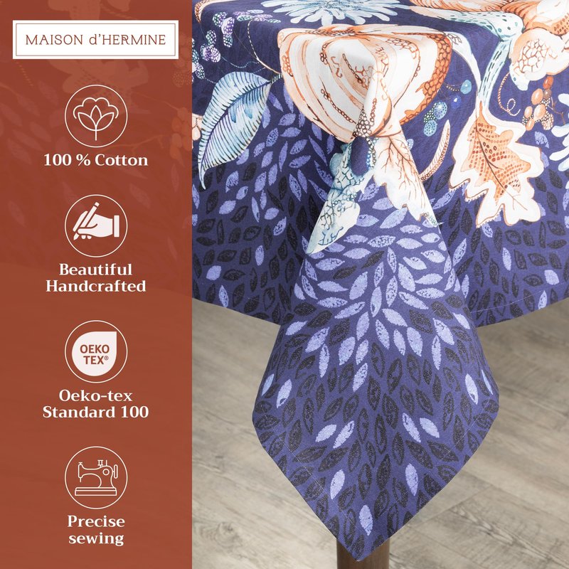 Maison d' Hermine Table Cloth Square Table 100% Cotton 60 x 60 Inches Fall Tablecloth Reusable Everyday Use for Thanksgiving Christmas Decorations Dining Farmhouse Party (Pumpkin Blues)