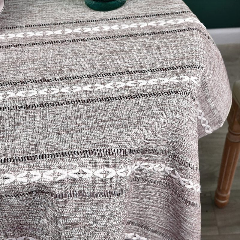 NEWISHER Rustic Farmhouse Embroidered Small Square Tablecloth Jacquard Striped Table Cloth Linen Texture Washable Fabric Side Table Cover Kitchen Dining Home Decoration (Coffee, 36x36 inch)