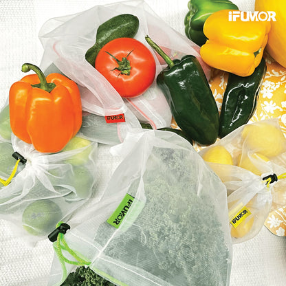 15-Pack Reusable Produce Bags – Heavy Duty Washable Mesh Grocery & Vegetable Bags with Drawstring, Eco-Friendly for Fruits, Food, Toys & Travel Storage