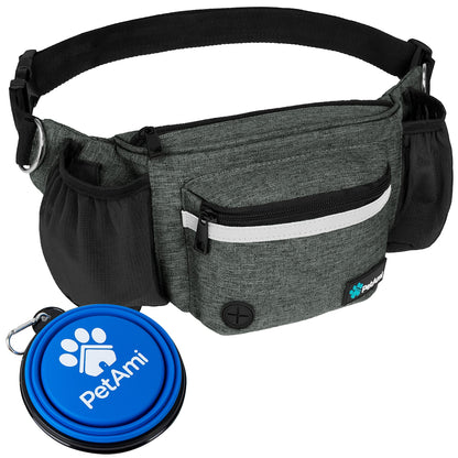 PetAmi Dog Fanny Pack, Treat Pouch for Dog Walking, Training, Built in Poop Bag Dispenser, Water Bottle Holder, Collapsible Bowl, Pet Treat Waist Belt for Hiking, Running, Kibbles (Camo Black)
