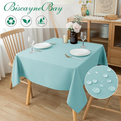 Biscaynebay Square Tablecloth 90x90 Inch-Sage Card Fabric Table Cover-Small Folding Table Cloths Linen Water Resistant Washable for Kitchen Dining Picnic Patio Outdoor Party Restaurant Tables