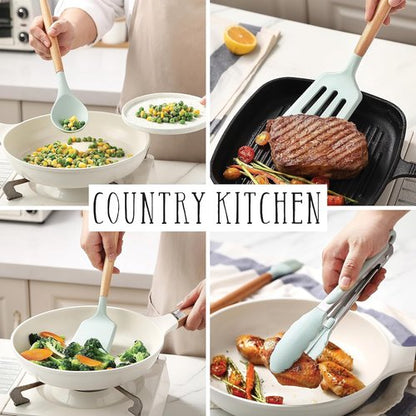 Country Kitchen Non-Stick Silicone Utensil Set - 38 Piece Cooking & Baking Tools in Mint