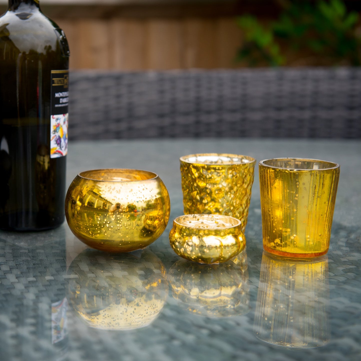 Insideretail Mercury Glass Tea Light Holders, Vertical-with Distressed Yellow Foil, 7cm, Set of 12