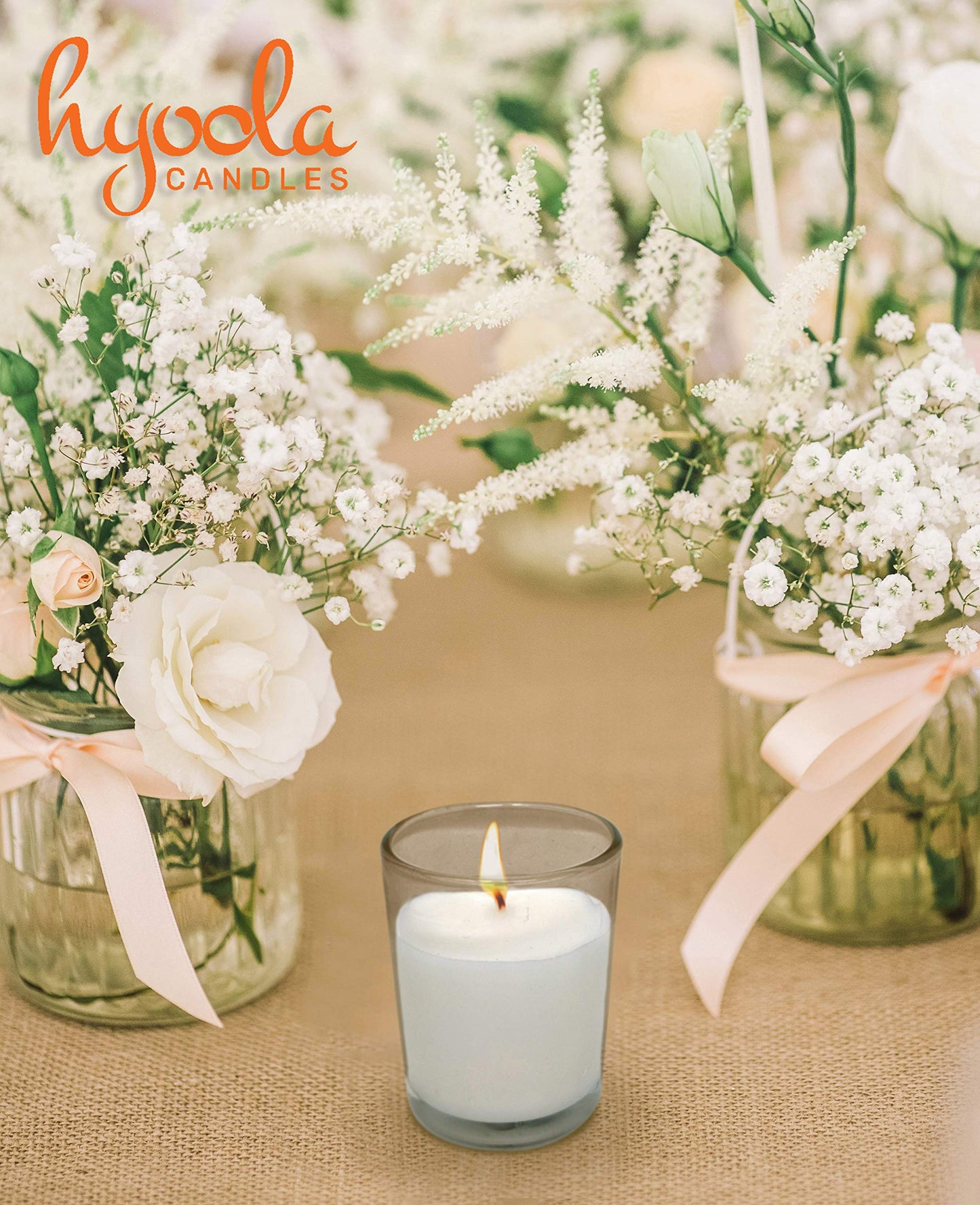 Hyoola White Votive Candles in Glass - Pack of 72 Votive Candle - 12 Hour Burn Time - Unscented Votive Candles - European Made Glass Votives
