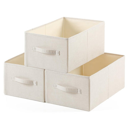 tulinstiraga Linen Folding Storage Bins, 3 Pack Large Storage Baskets, Washable, Clothing Storage Bins with Handle, Closet Organizer for Storage Sweater,Sheets(Beige, 18½"x11 x8½)