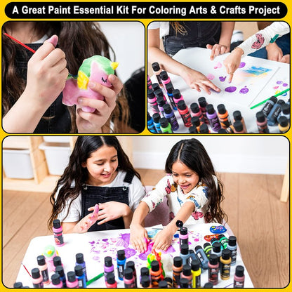 JOYIN Washable Tempera Paint Set for Kids 42PCS, Non Toxic Liquid Paint with 15 Brushes and 4 Palettes - Art Supply for Kids for Arts and Crafts Project, Finger Painting (2 oz Each), School Project Art Supplies