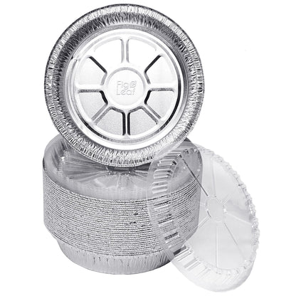 Fig & Leaf (40 Pack) Premium 6-Inch Round Foil Pans with Plastic Dome Lids l Heavy Duty l Disposable Aluminum Tin for Roasting, Baking, or Cooking