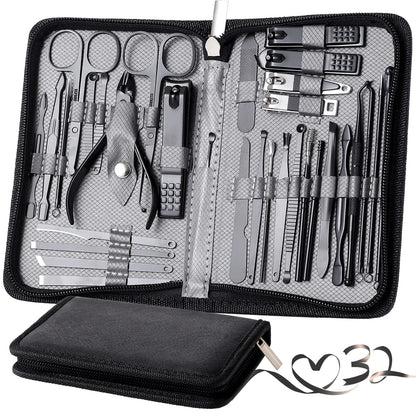 Manicure Set Pedicure Kit Womens Nail Clippers Set 32 in 1 Professional Grooming Care Tools Nail Kit Including Facial, Fingernails and Toenails Care with Travel Case Women (Rose Pink_32 in 1)