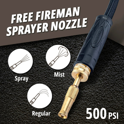 Hydrosteel PRO 100 Ft Metal Garden Hose with Nozzle, Water Hose Made from Heavy Duty 304 Stainless Steel, Flexible, Lightweight, Brass Crush Resistant Fittings, Kink Free, 5/8” Diameter, 600 PSI