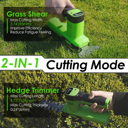 Syluris 12V Cordless Hedge Trimmer & Grass Shear, 2-in-1 Electric Handheld Shrubbery Trimmer with Battery and Charger Included, Lightweight Garden Bush Cutter for Lawn & Yard Maintenance