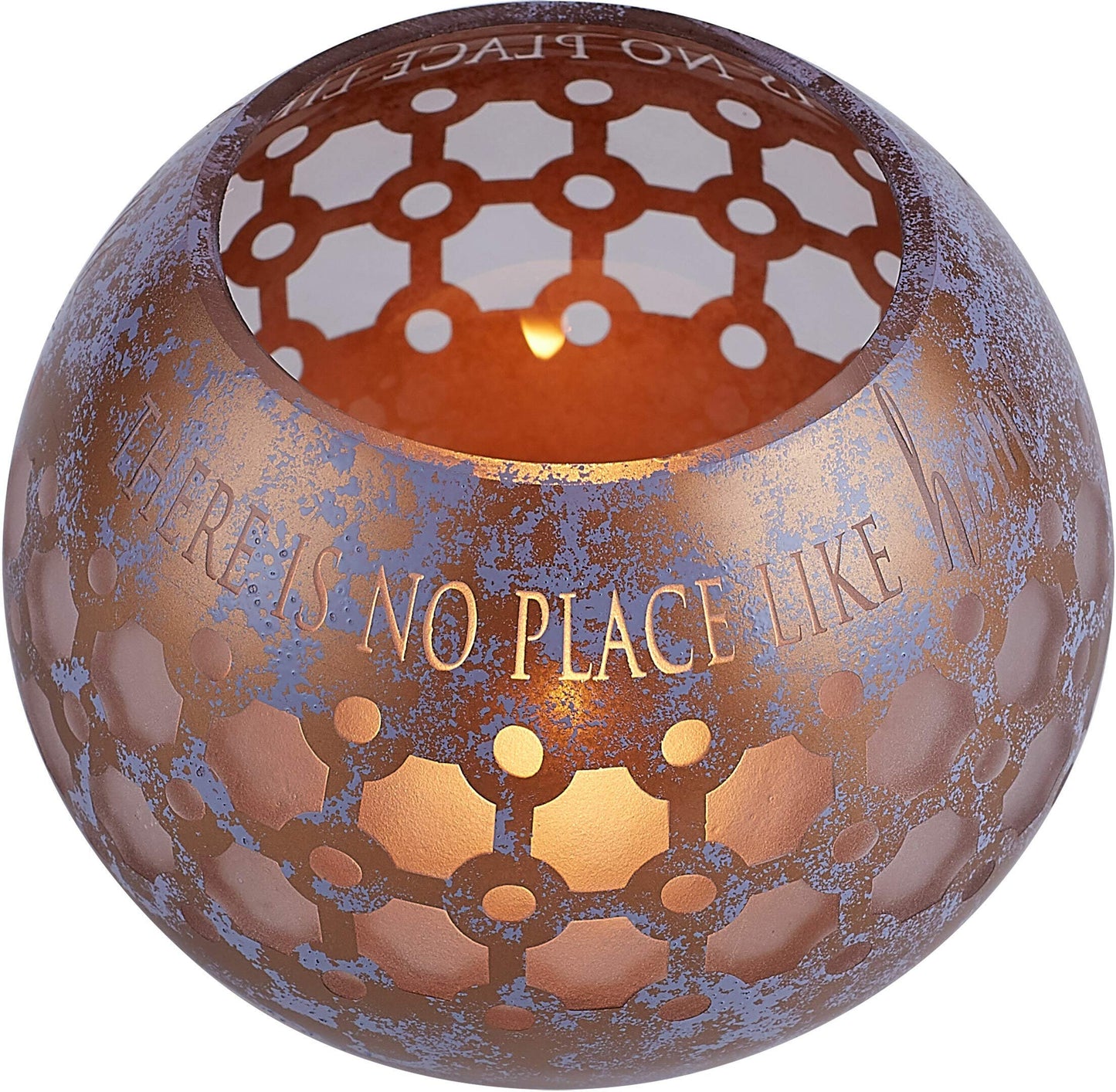 Pavilion - Bronze and Purple Sponge Patterned Frosted Glass 5 Inch Round Tealight Candle Holder - There's No Place Like Home
