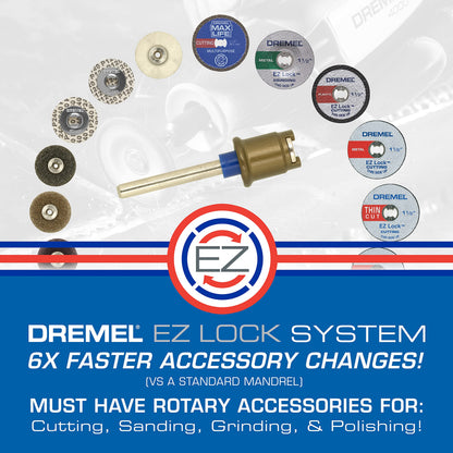 Dremel EZ406-02, EZ - Lock Starter Kit, 1 1/2-Inch (38.1 mm) Wheel Diameter, 5 Piece Fiberglass Reinforced Cut-Off Wheels and EZ402 Mandrel Included, Rotary Tool Cutting Disc Accessories