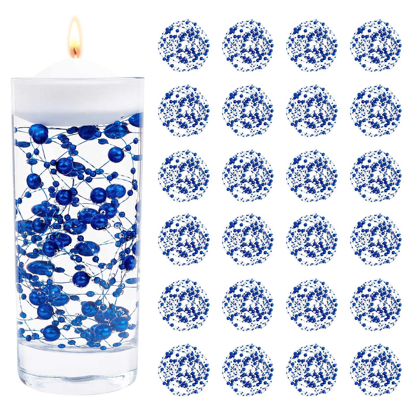 YATOJUZI 30 PCS Artificial Pearl String Blue Vase Filler Floating Pearls for Vases Centerpieces Faux Pearl Beads String Decorations Wedding Holiday Party Decor