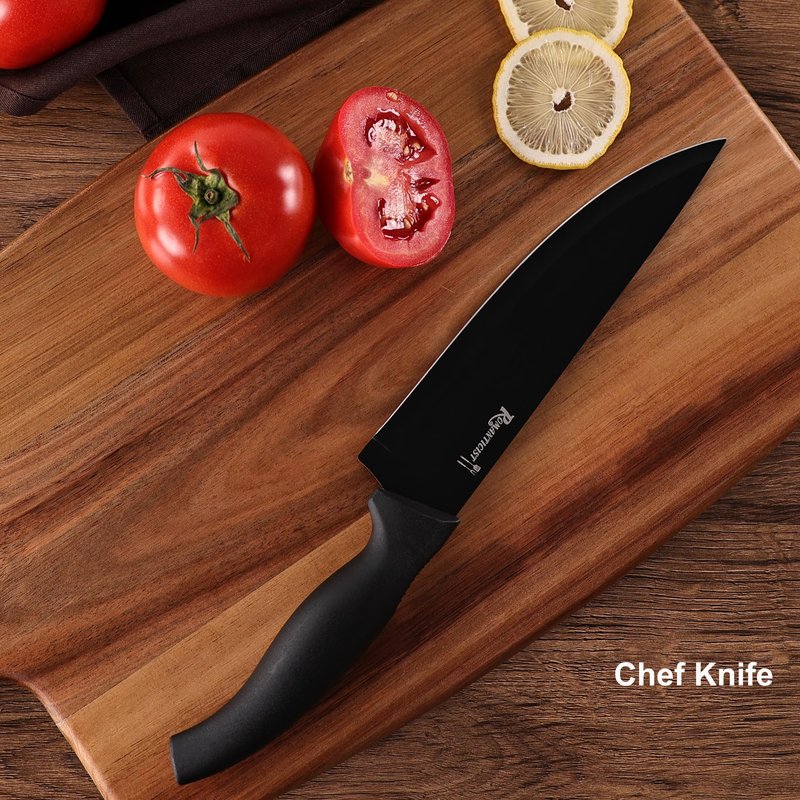 ROMANTICIST Kitchen Knife Sets, 10PCS High Carbon Stainless Steel Knife Sets with Block, Black Knife Block Set, Knives Set for Kitchen with Anti-slip Handle, Exquisite Knives Set New Home Essentials