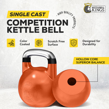 Kettlebell Kings Competition Kettlebells Weight (35mm handle) 8-48 KG | Hand weights Workout Gym Equipment & Strength training sets for Women & Men for Home Gym | Suitable for High Repetition Workouts