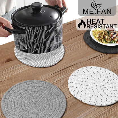 ME.FAN 8 Inch Trivets for Hot Dishs, 8 Set Cotton Thread Weave Trivets for Hot Pans, Potholders, Large Coasters, Hot Pads, Hot Mats to Protect Desktop & Countertop, Kitchen Essentials Grey