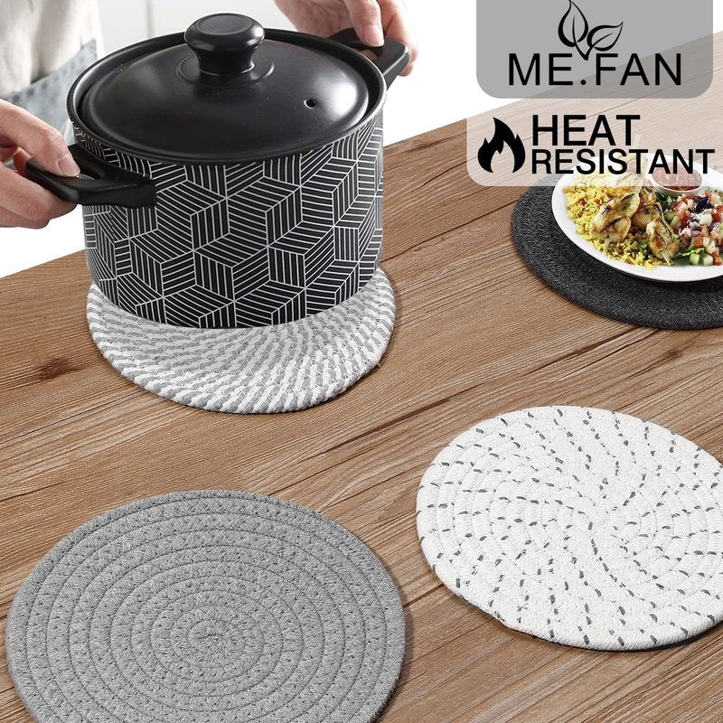 ME.FAN 7 Inch Trivets/Potholders 4 Set Cotton Thread Weave Trivets for Pots and Pans - Large Coasters/Hot Pads to Protect Desktop & Countertop - Mix 1