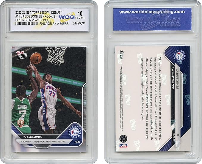 2025-26 NBA Topps Now Debut VJ EDGECOMBE 1st Issue NBA Topps Now Rookie Card RC #11 Philadelpia 76ers - Graded GEM-Mint 10