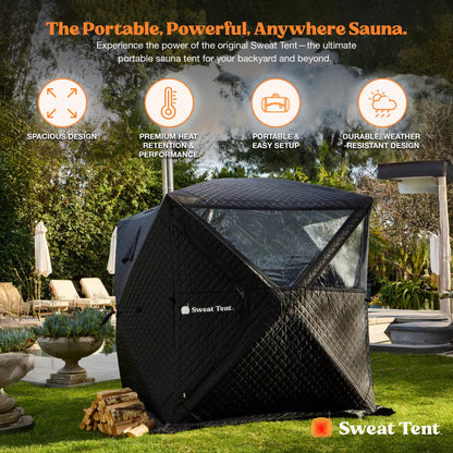 SweatTent Portable Outdoor Sauna (Large) Standard Bundle – Complete Kit with Stove, Sauna Rocks, Basket, Gloves, Fire Poker, Thermometer, Quick Assembly, 6 Adults, Backyard & Camping