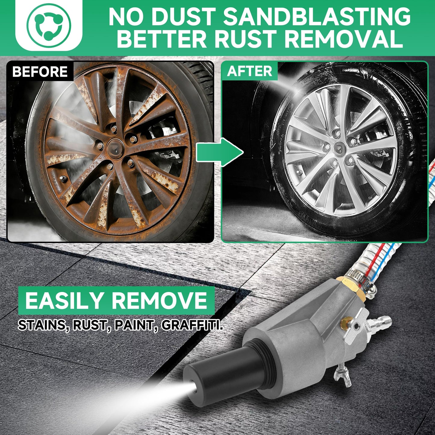 Tool Daily Pressure Washer Sandblasting Kit, Wet Sand Blaster for Pressure Washer with 18 FT Suction Hose, 1/4” Quick Connect, 5000 PSI