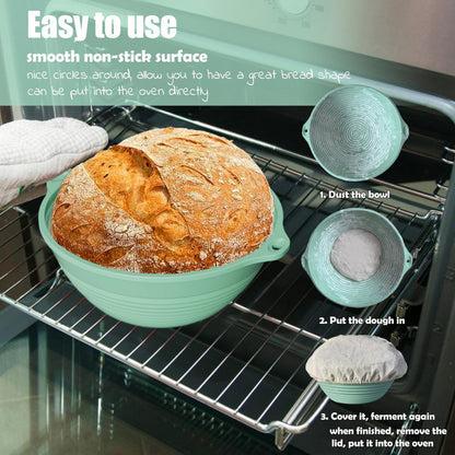 Silicone Bread Proofing Basket, 9 inches Sourdough Baking Bowl with liner Thick Foldable Reusable Handmade Bread Making Supplies for Bakers