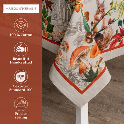 Maison d' Hermine Table Cloth Square Table 100% Cotton 60 x 60 Inches Fall Tablecloth Reusable Everyday Use for Thanksgiving Christmas Decorations Dining Farmhouse Party (Recolte)