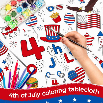 Childom 1 Pack Fourth of July Coloring Tablecloth for Kids,4th of July Crafts for Kids 30"x72" Giant Coloring Poster Table Cloth,Large Paper Poster Crafts Party Activities,4th of July Paper Tablecloth