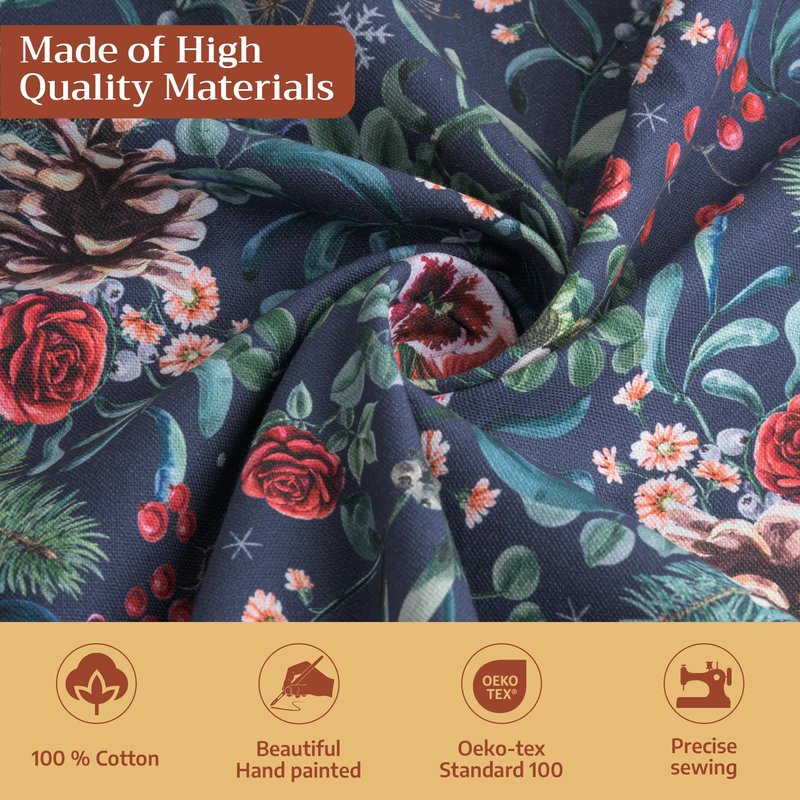Maison d' Hermine Table Cloth Round Table 100% Cotton 69 Inches Fall Tablecloth Reusable Everyday Use for Thanksgiving Christmas Decorations Dining Farmhouse Party (Christmas Joy)