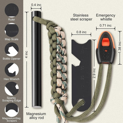 2 Pack Ferro Rod, 4 Inch Fire Starter Survival Tool, Flint and Steel for Hiking, Camping & Bushcraft, Flint Fire Starter with Paracord Handle & Waterproof Design, Emergency Survival Tool | Clwryviduu