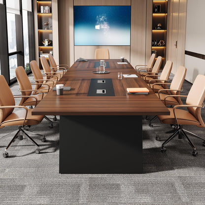 Tribesigns 8ft Conference Table, Large Meeting Table for 8-10 People, Business Seminar Furniture for Office Conference Room, Walnut & Black (4, Walnu+ Black)