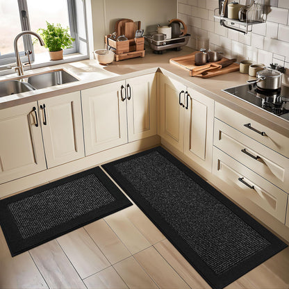 BEQHAUSE Kitchen Rugs and Mats Set of 2 Non-Slip Kitchen Mats for Floor, Absorbent and Stain Resistant Kitchen Runner, Machine Washable Rugs for Kitchen, Laundry & Sink, 24"x36"+24"x60", Black