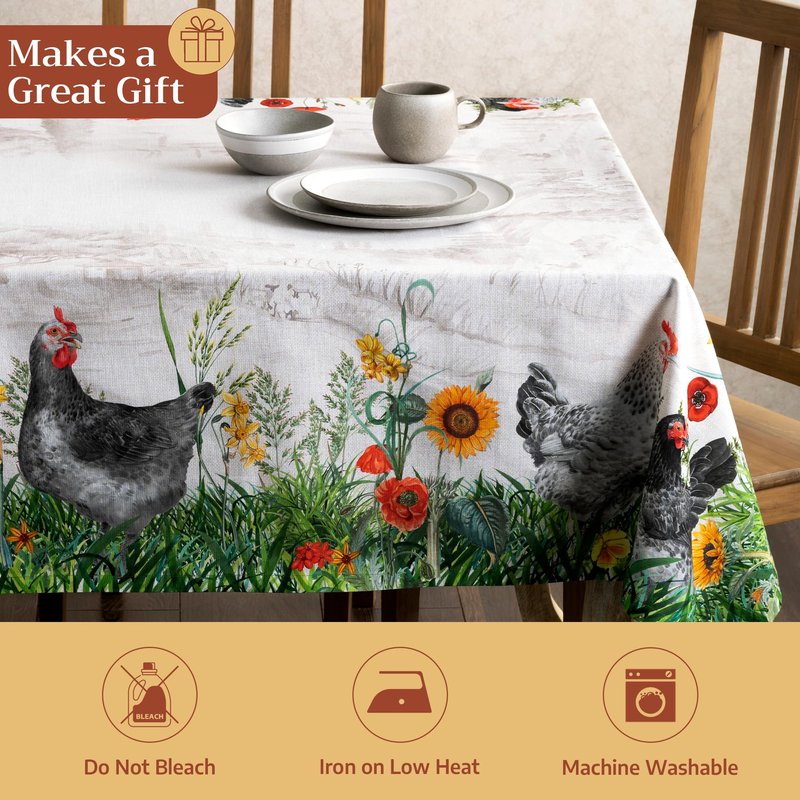 Maison d' Hermine Table Cloth Square Table 100% Cotton 60 x 60 Inches Tablecloth Reusable Decorative for Dining Kitchen Room Farmhouse Home Gifts for Mothers Day Spring Summer - Basse Cour