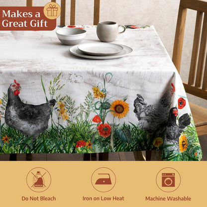 Maison d' Hermine Table Cloth Square Table 100% Cotton 60 x 60 Inches Tablecloth Reusable Decorative for Dining Kitchen Room Farmhouse Home Gifts for Mothers Day Spring Summer - Basse Cour